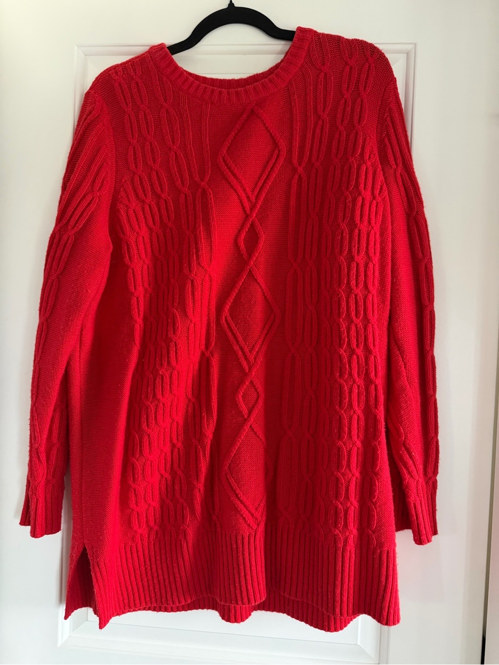 Lord & Taylor Bright Red Cable-Knit Crewneck Sweater